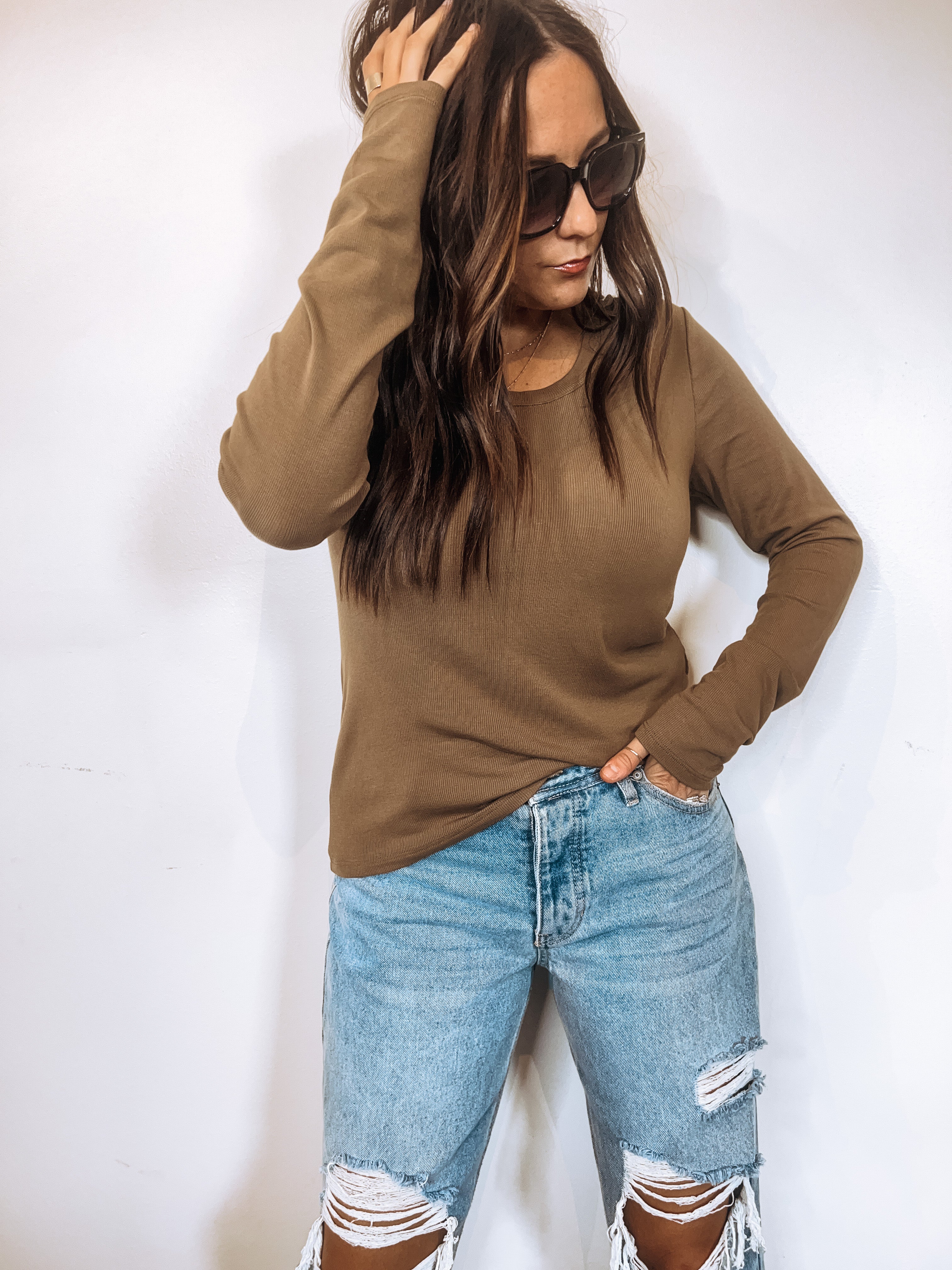 Record High Scoop Neck Long Sleeve Top