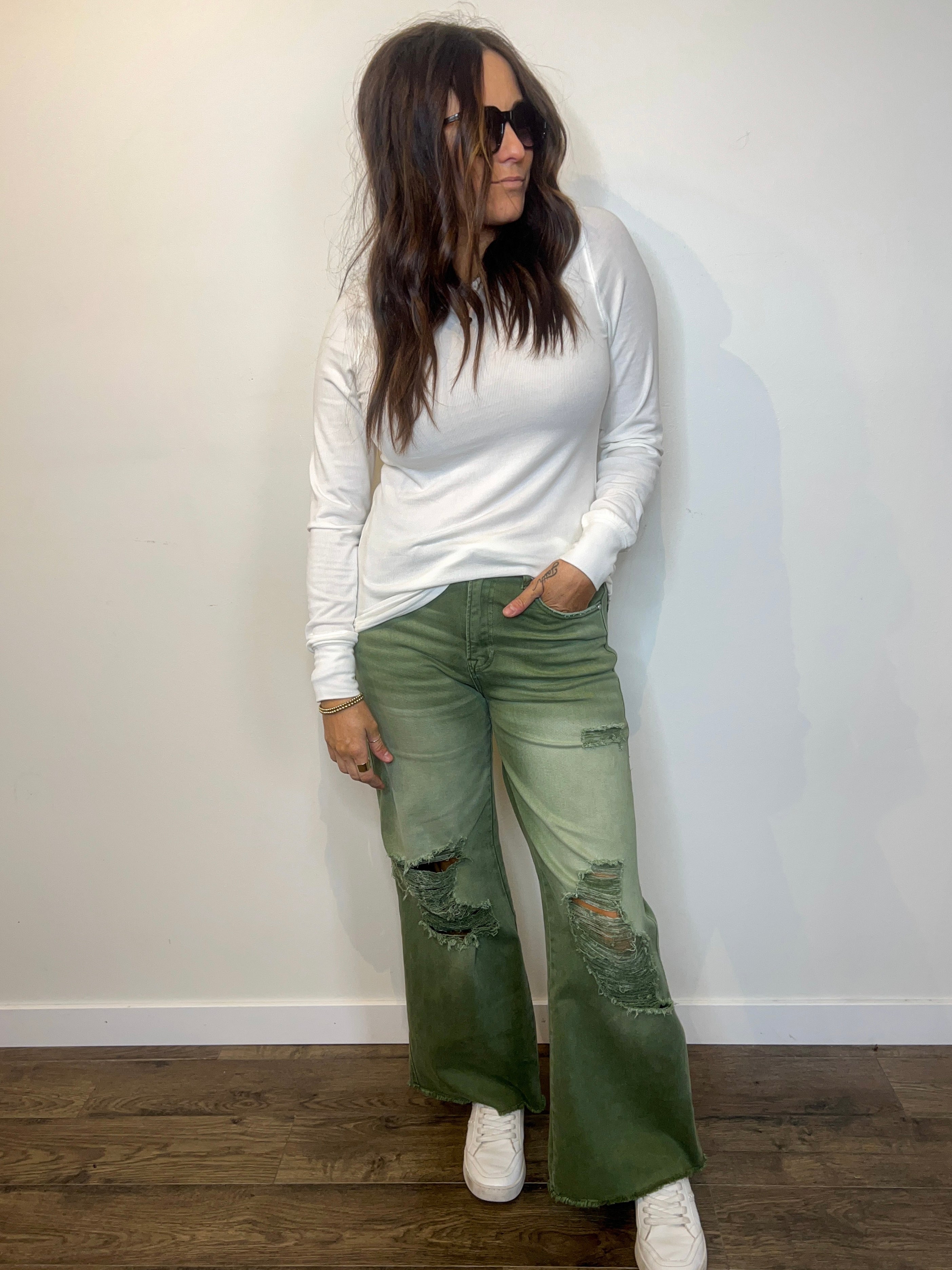 Find Another Bar Olive Distressed Jeans