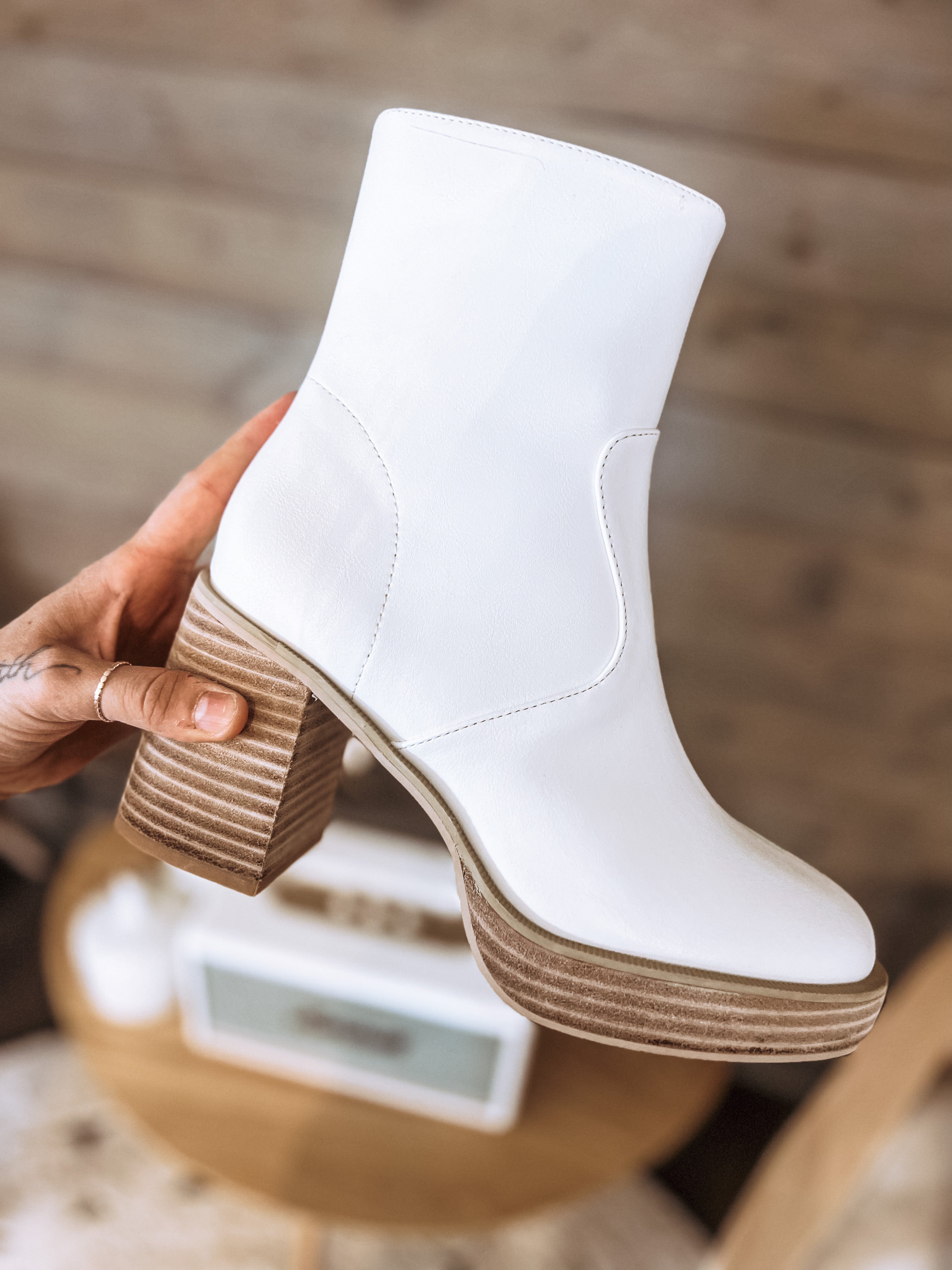 What If I Don't White Chunky Heeled Bootie