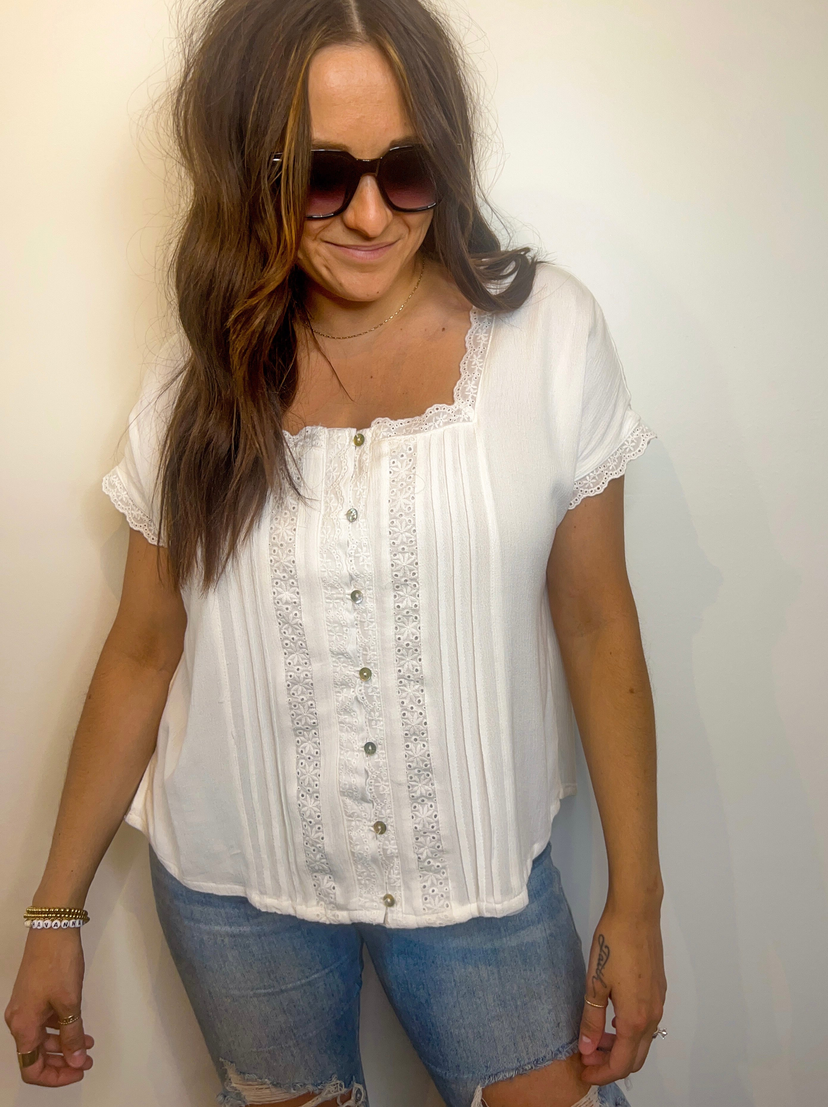 Love You Again Lace Eyelet Blouse