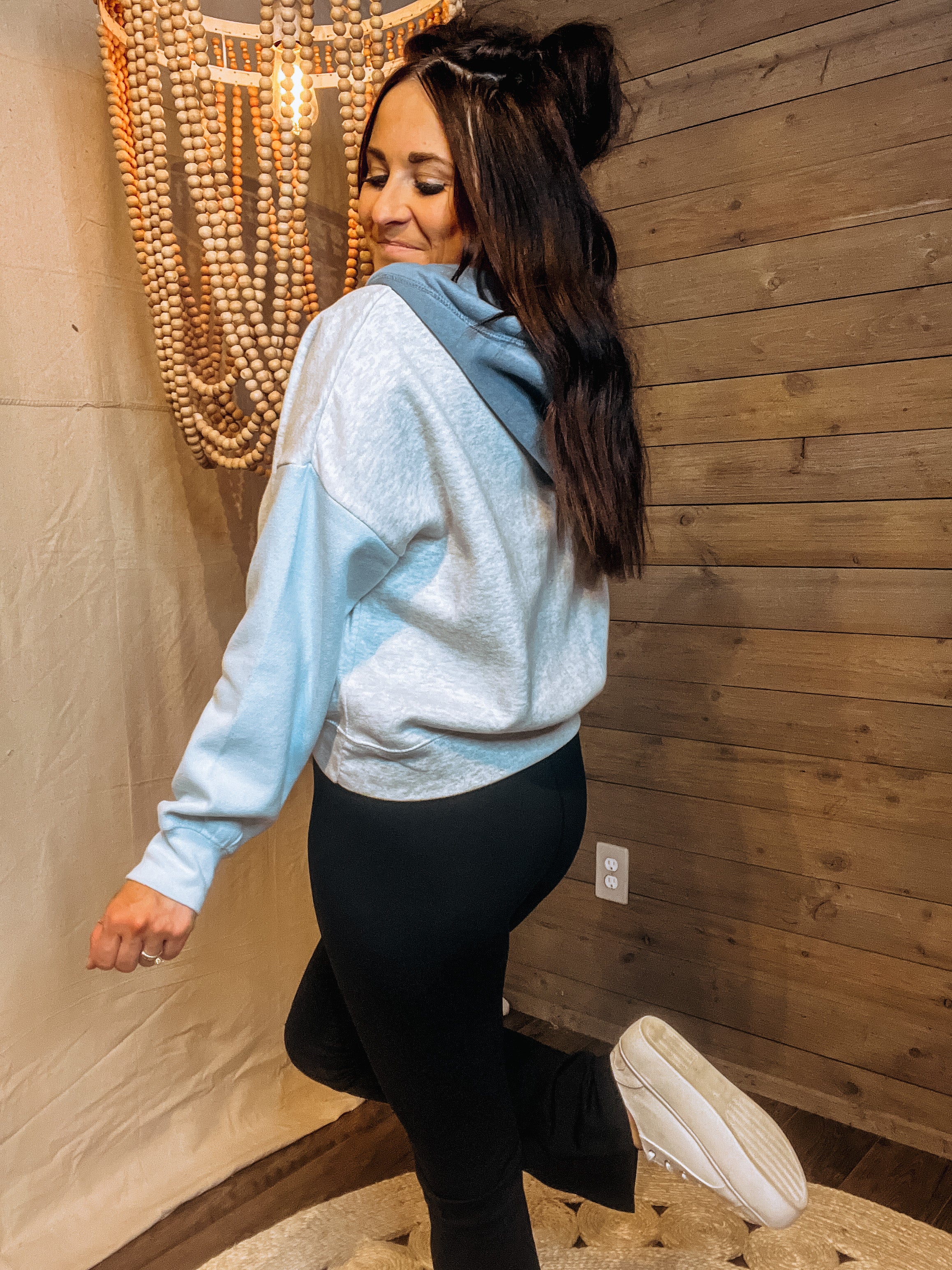 "Happy" Colorblocked Cropped Hoodie