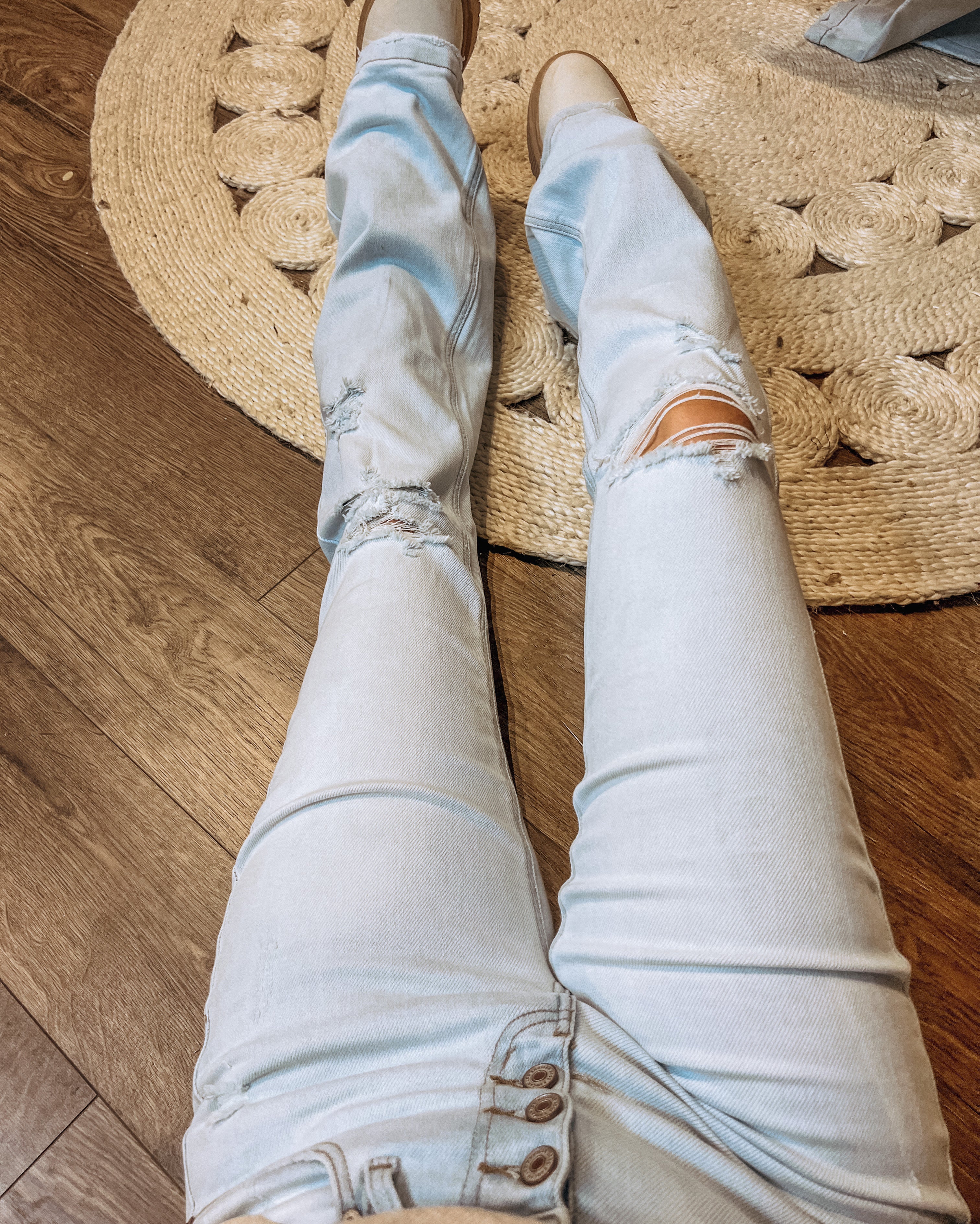 Shaylen Distressed Button Fly Flares
