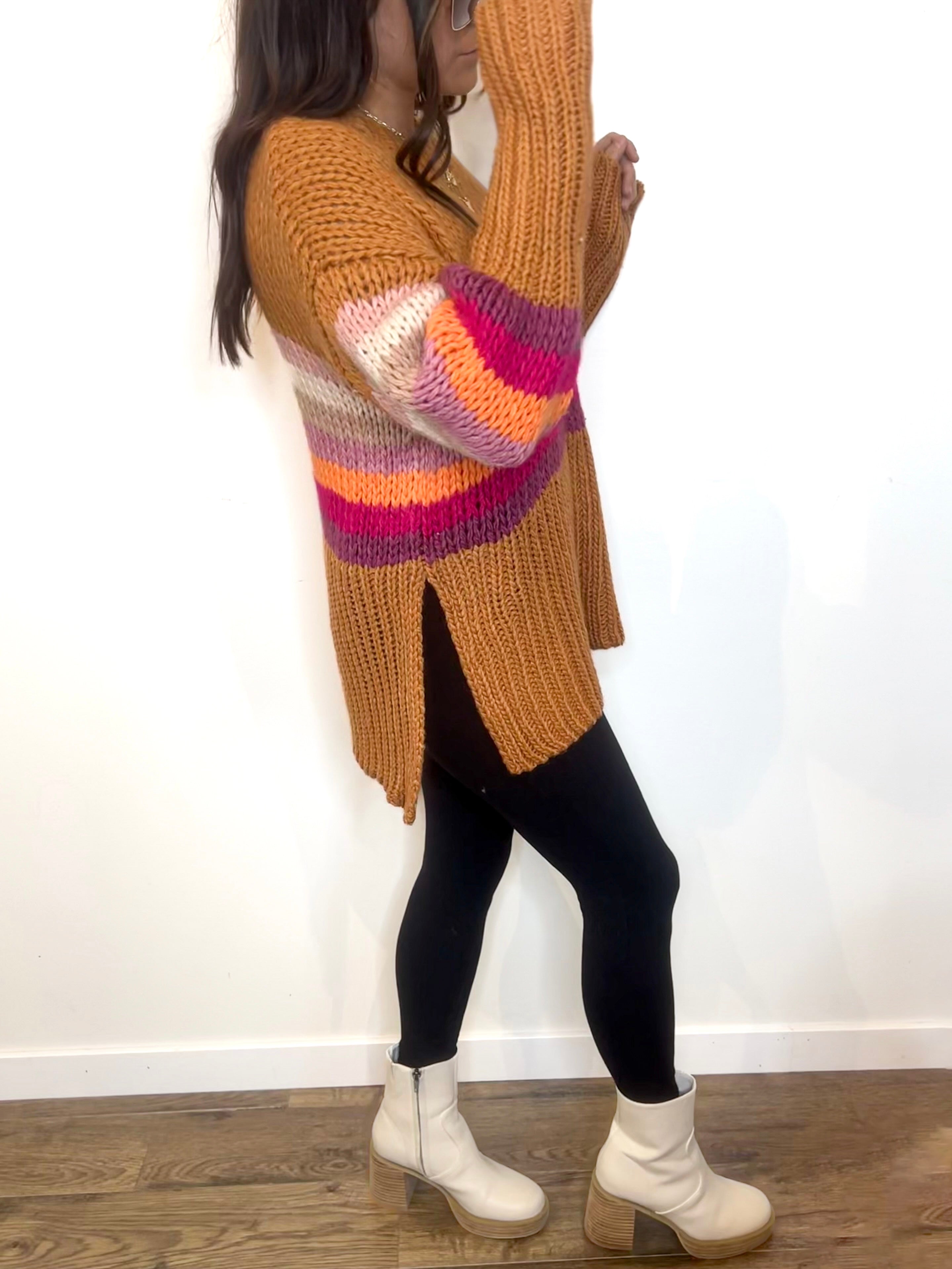 Silent Night Side Slit Sweater--Camel