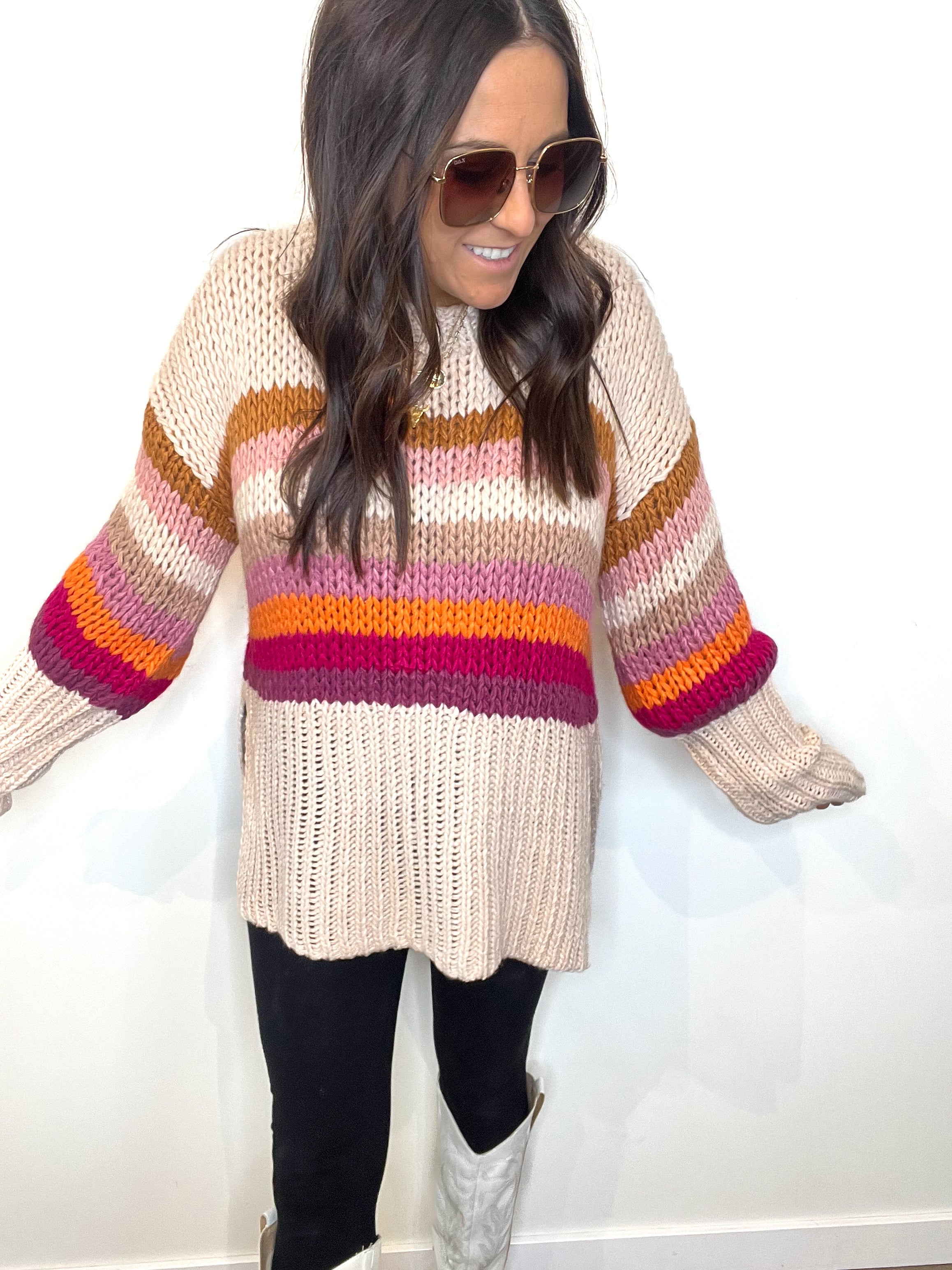 Silent Night Side Slit Sweater--Cream