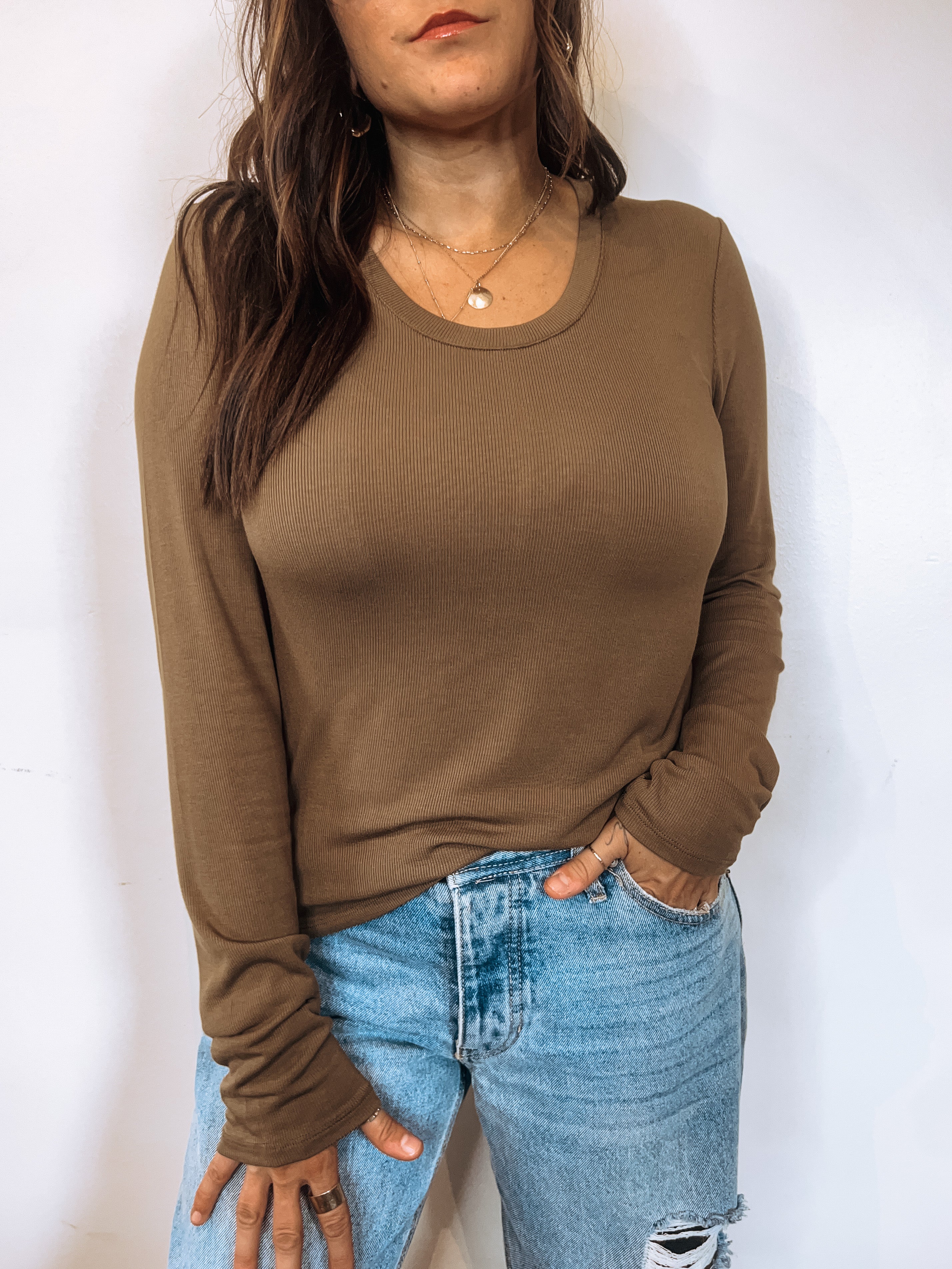 Record High Scoop Neck Long Sleeve Top