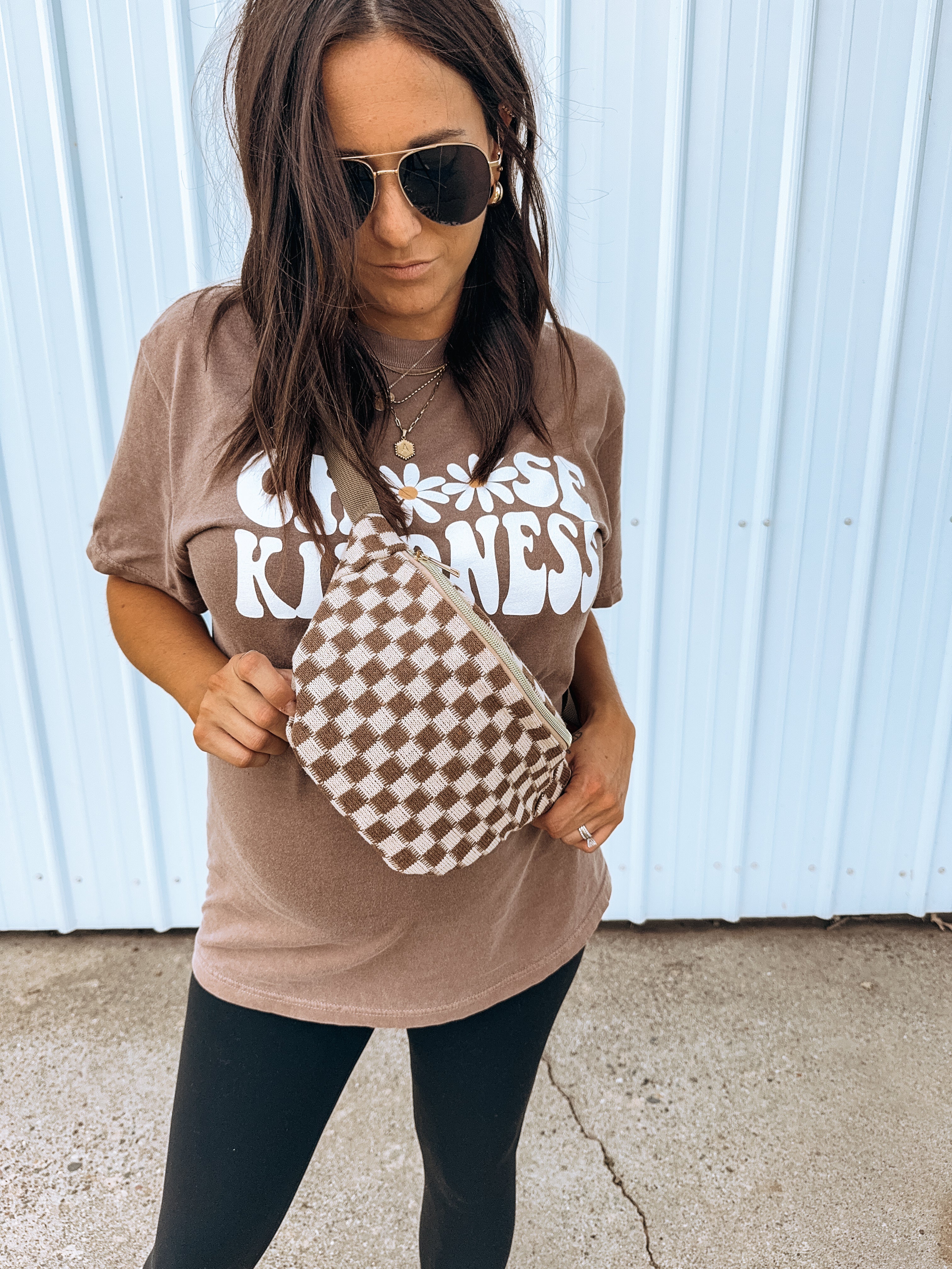 Miles On It Checkered Knit Crossbody Bag