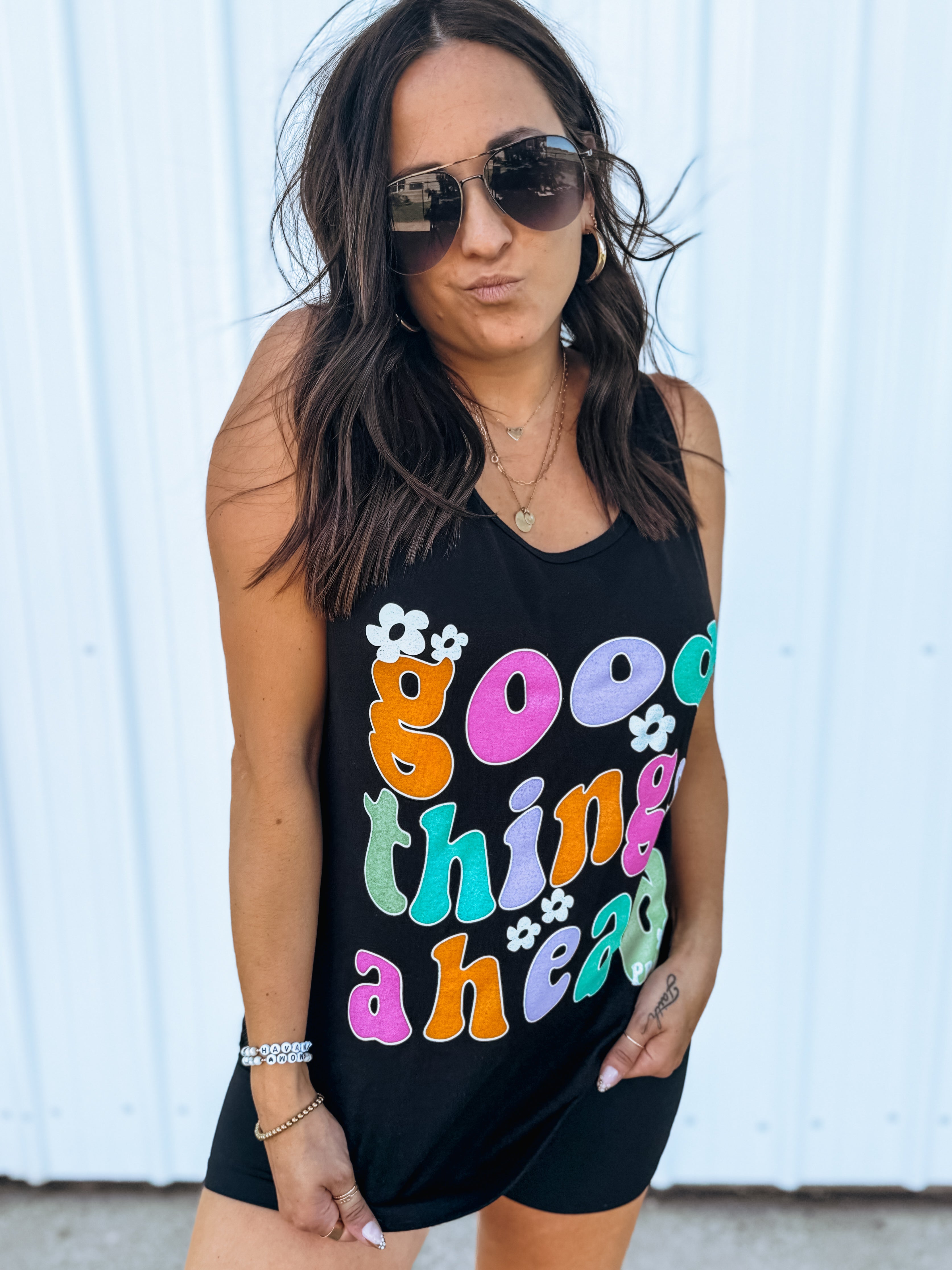 Good Things Ahead Retro Daisy Graphic Tank Top