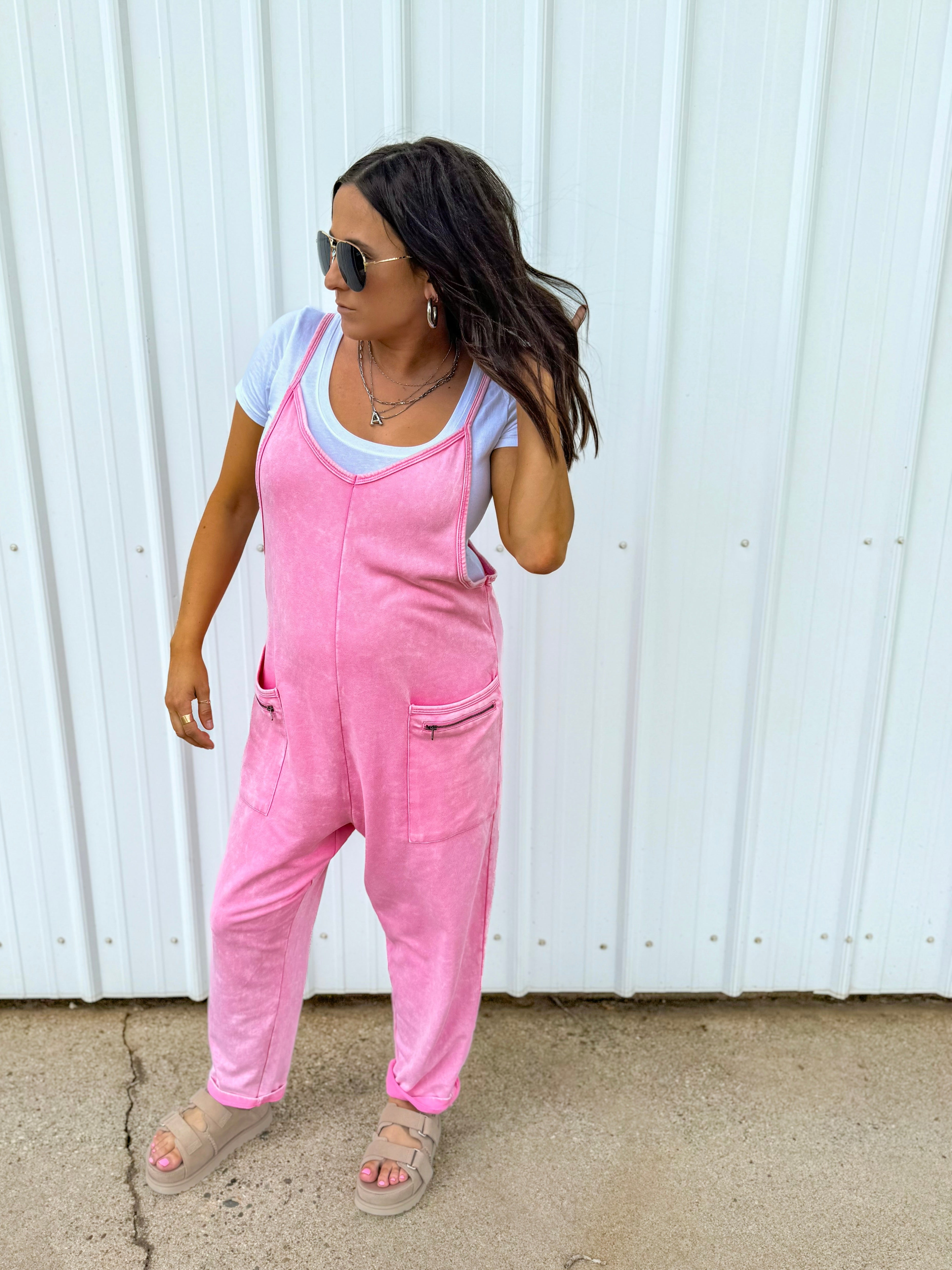 Hang Tight Honey Washed Pink French Terry Jumpsuit