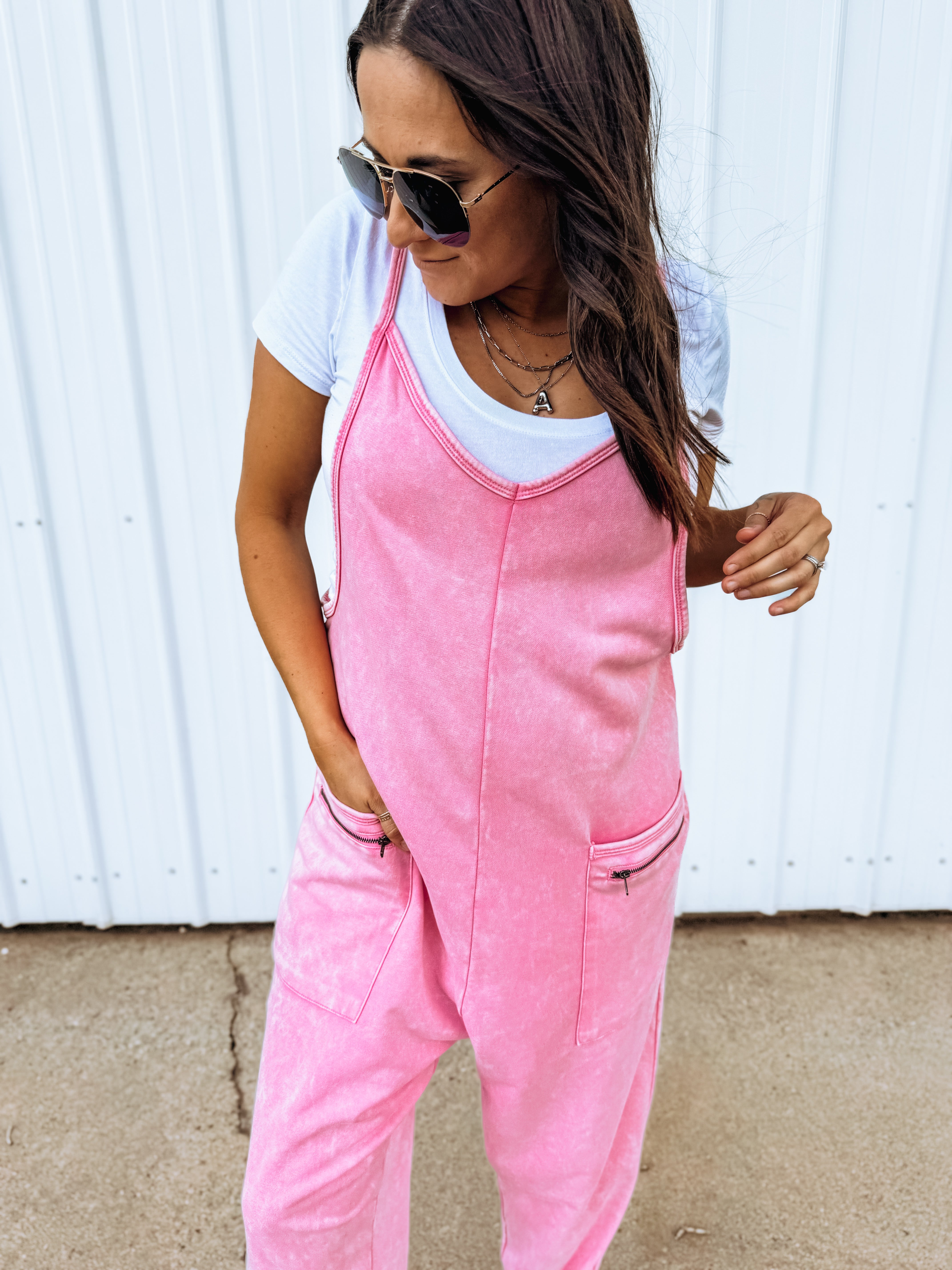 Hang Tight Honey Washed Pink French Terry Jumpsuit