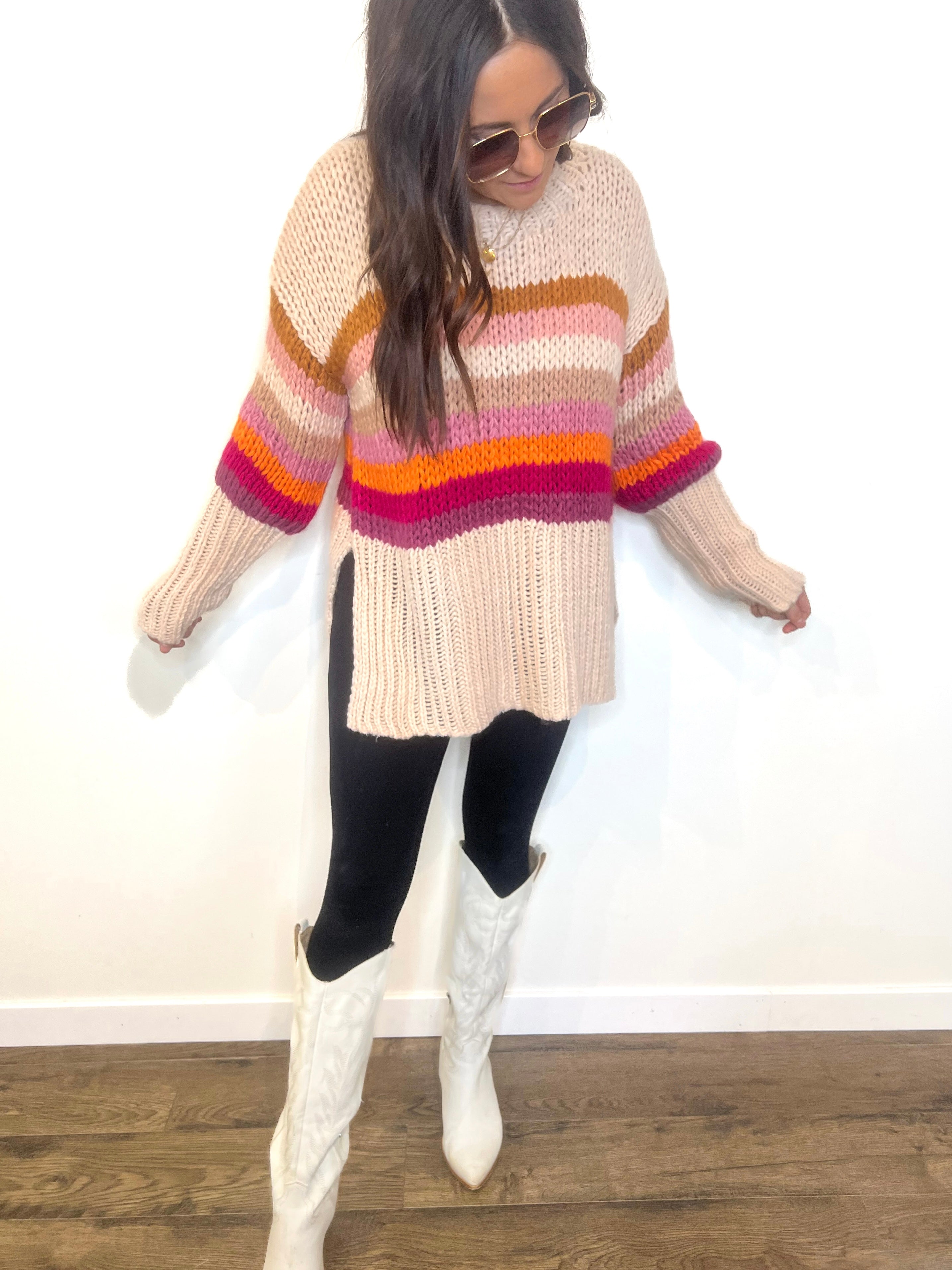 Silent Night Side Slit Sweater--Cream