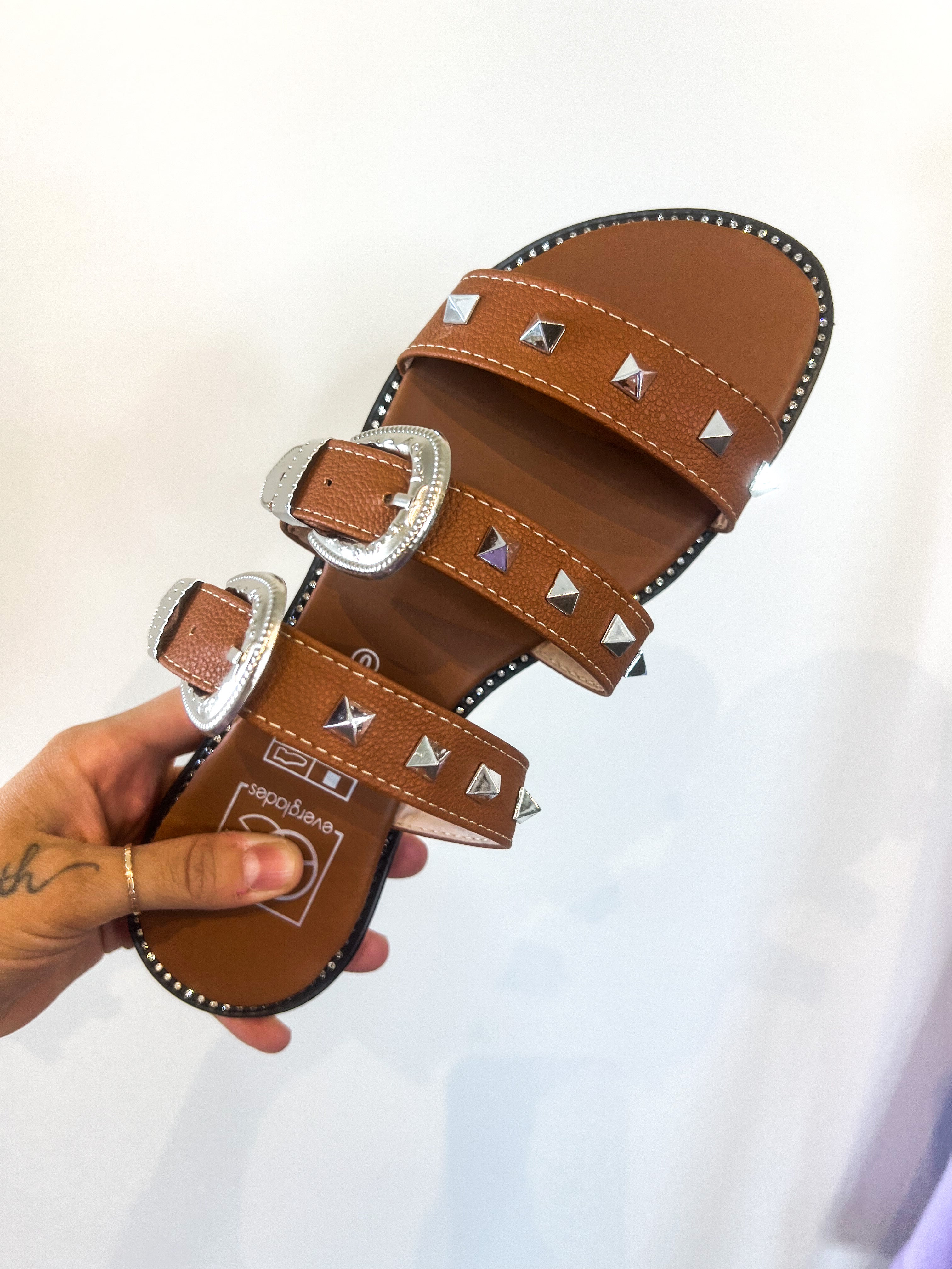 Creek Will Rise Cognac Western Buckle Sandals