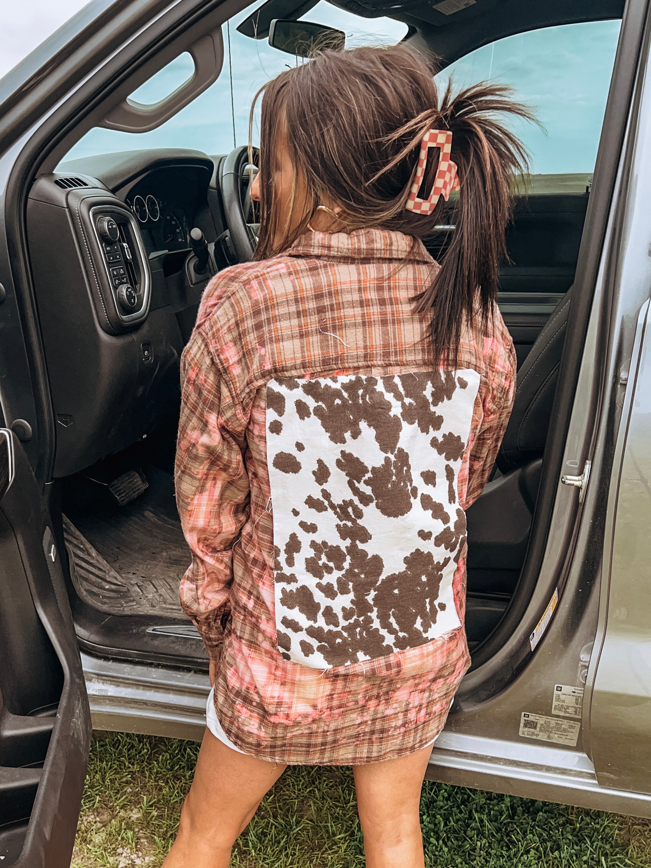 I Hate Alabama Bleached Plaid with Cow Patch